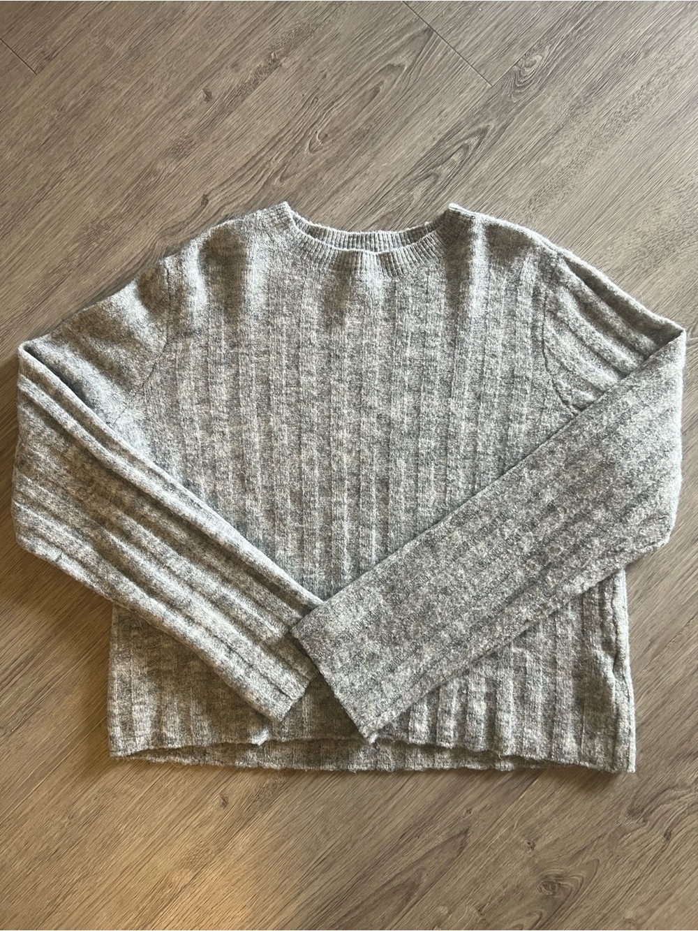 Gray Ribbed Knit Crewneck Sweater Womens Medium Long Sleeve Heathered